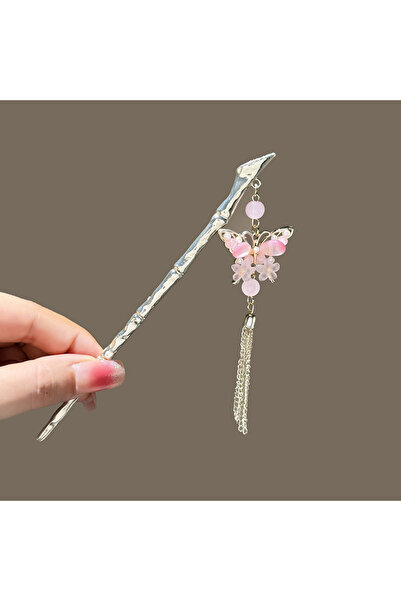 Choice3 3 pink butterfly Elegant Chinese Style Sword Hair Fork Tassel Hair St...