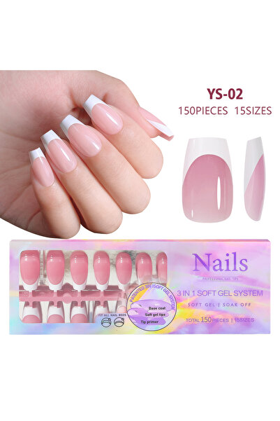 Choice1 02 150pcs Nude White Fake Nails Need Adhesive Glue Glitter Press on N...