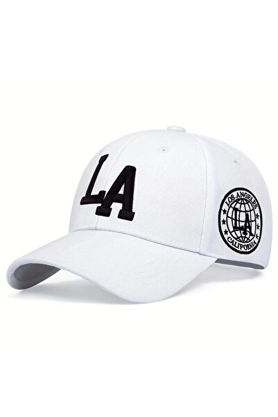 choice2 White Unisex La Letter Embroidery Baseball Caps Spring and Autumn Out...