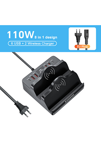 Choice EU Plug 110W 6 Port USB Charger Station Dual Fast Wireless Charging Ty...