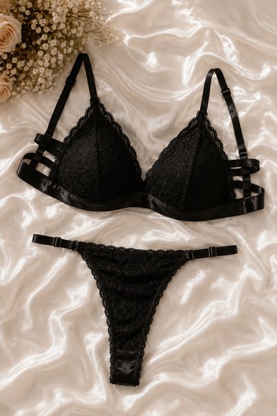 NOOALA GİYİM Women's Lace Bralet Set with Ribbon Detail - Modern and Stylish Lingerie Set