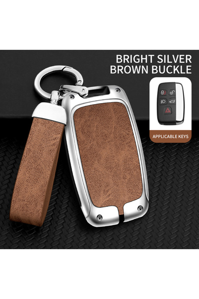 Choice4 SLIVER SHELL BROWN Leather Metal Car Key Case Cover Bag For Land Rove...