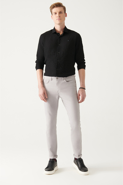 Avva Men's Light Gray 5-Pocket Flexible Canvas Trousers B 003001