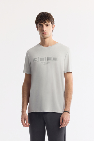 Avva Men's Light Gray Crew Neck Printed Soft Touch Regular Fit T-Shirt A51Y1138