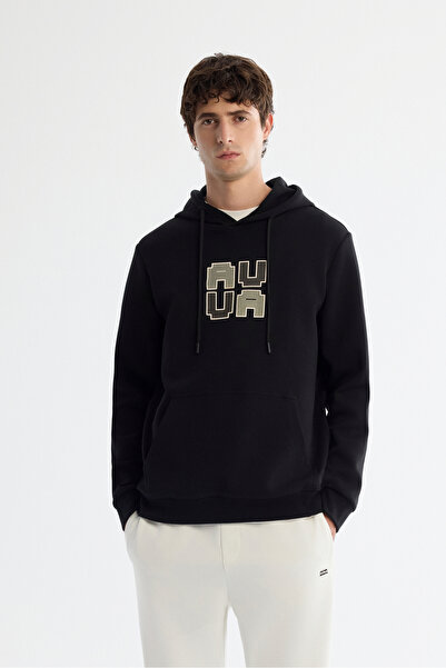 Avva Erkek Siyah Kapüşonlu Pamuklu Baskılı Elastan Regular Fit Sweatshirt A42...