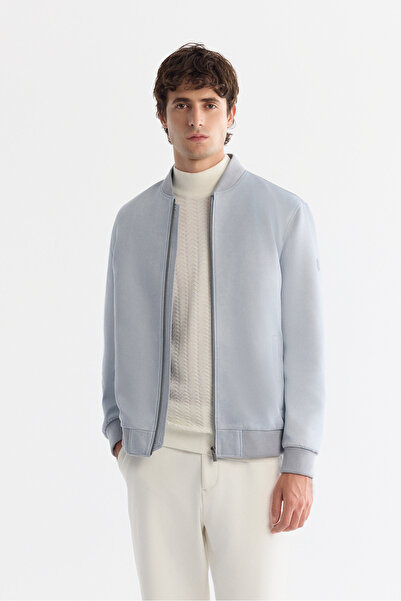 Avva Erkek Mavi Bomber Yaka Süet Dokulu Mevsimlik Comfort Fit Mont B006045