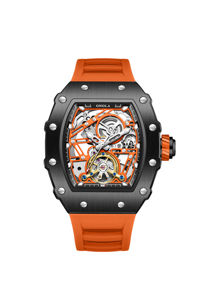 Choice5 black orange Fashion Luxury Men's Watch ONOLA Hollow Out Rudder Flywh...