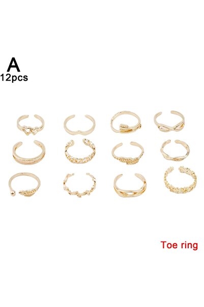 Choice1 gold 12Pcs Open Toe Rings Adjustable Toe Band Ring Set Finger Foot Je...