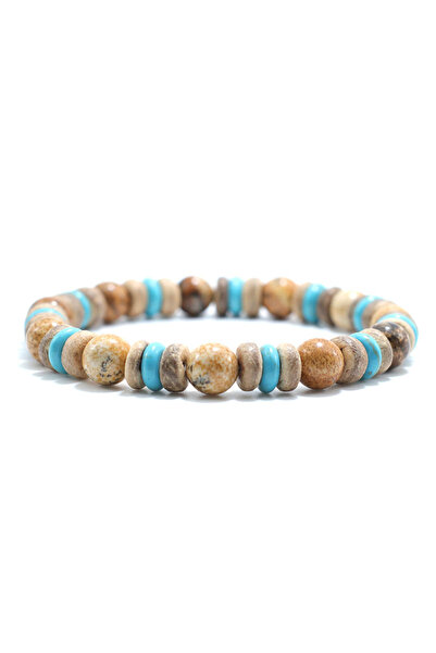 Choice Fossil Vintage Wood Beaded Bracelet Mens Natural Lava Obsidian Stone B...