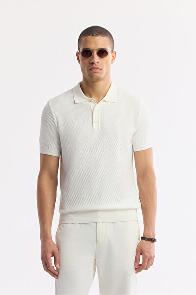 Avva Men's Ecru Polo Neck Viscose Blended Basic Knitwear Regular Fit T-Shirt ...