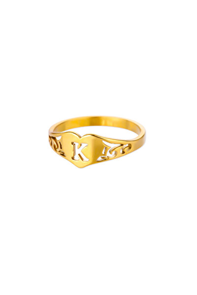 Choice 8 Gold Color K Fashion Hollow Initial Letter Heart Rings For Women Gol...