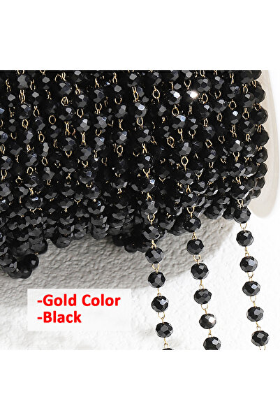 Choice 3.5mm Beads Black-Gold 1meter Stone Stainless Steel Chain Muti-color C...