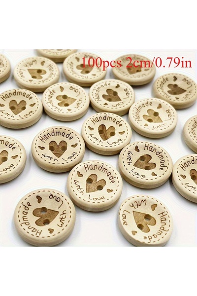 choice2 20mm 100pcs Heart-Shaped Wooden Buttons - Assorted Sizes 15mm/20mm/25...