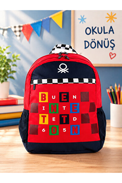 ÇANTA School Bag 03766 Red Navy Blue Three Compartments