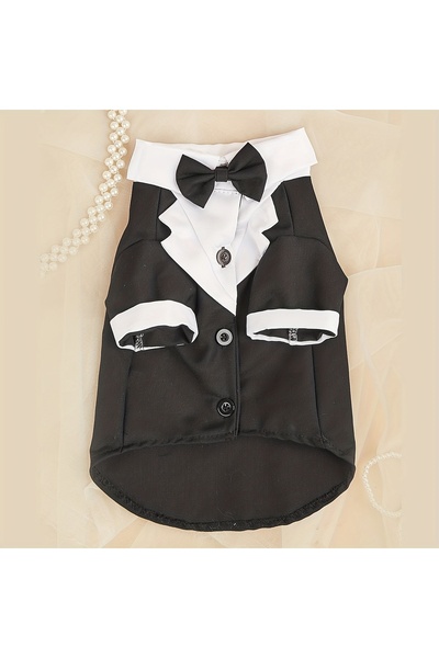 Choice L Black Pet Shirt Small Dog Clothes Wedding Formal Suit With Bow Tie C...