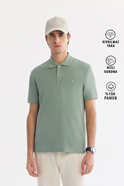 Avva Erkek Mint Yeşil Kıvrılmaz Polo Yaka %100 Pamuk Basic Regular Fit T-Shir...