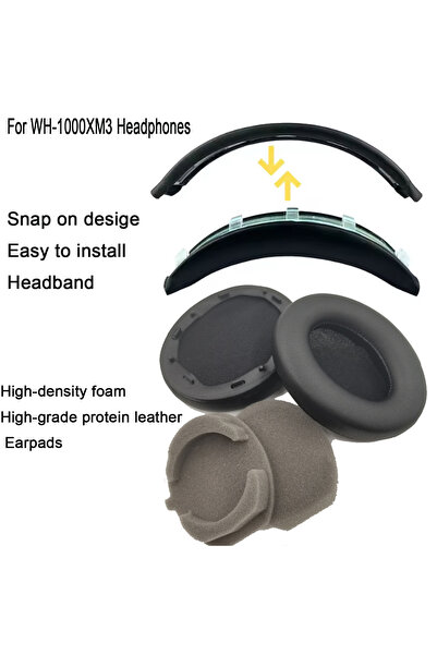 Choice6 Black Protein Kit WH1000XM3 Easy Install Snap On Headband Earpads for...