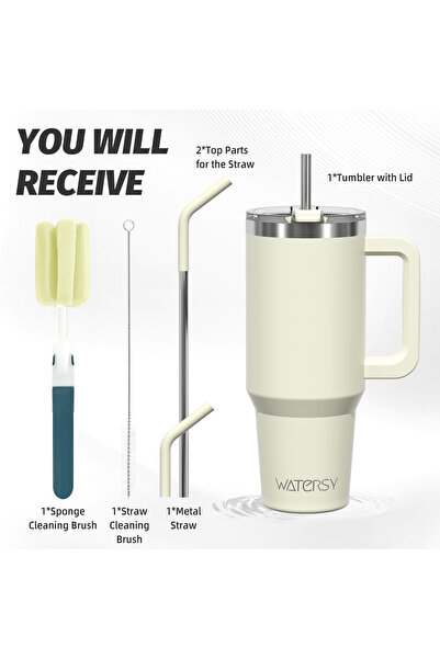 Choice7 1182ml Beige WATERSY 20oz/30oz/40oz Tumbler with Handle & Straw Large...