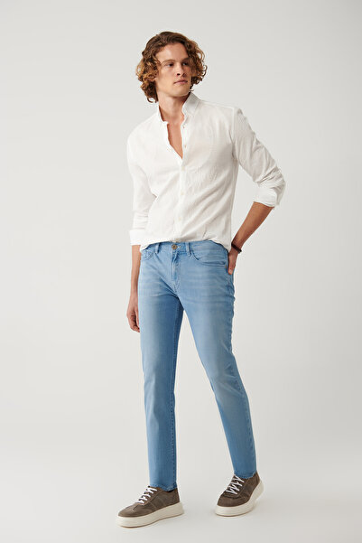 Avva Pantaloni din denim Berlin, slim fit, din bumbac elastic, albastru, spăl...