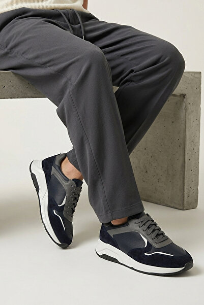 Ziya , Men's Genuine Leather Casual Sneaker 161983Zf4 Navy Blue