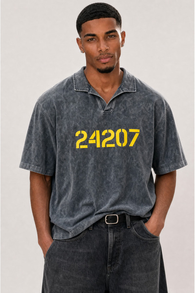 Respire Men's 24207 Printed Washable Oversize T-Shirt Black