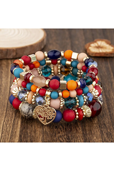 Choice 5 4Pcs Tree of Life Heart Bracelet Set For Women Acrylic Glass Beads C...