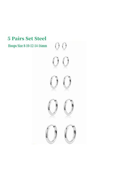 Choice1 5 Pairs Set Steel 5 Pairs Huggie Hoop Earrings Set for Women Men Stai...