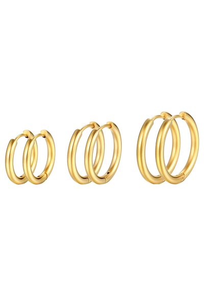 Choice11 (8-10-12mm)Gold 5 Pairs Huggie Hoop Earrings Set for Women Men Stain...