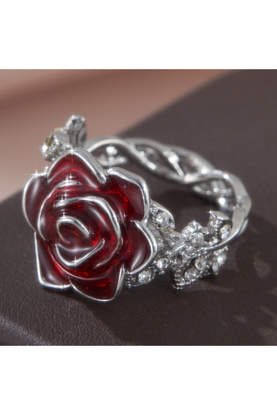 Choice4 ZB4420-1 8 Luxurious Sparkling Zircon Red Rose Flower Ring, Suitable ...
