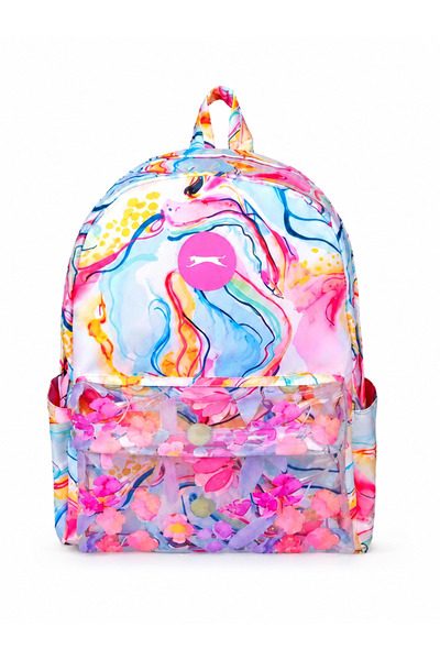ideal STORE School Bag 24040 Flowers Pvc Pocket Detail Double Compartment