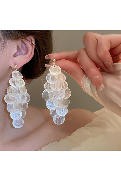 Choice White trumpet Seaside Vacation Style Round Shell Tassel Drop Earring f...