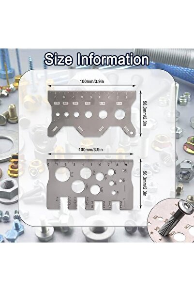choice2 2pcs Set 1pc/2pcs Stainless Steel Double-Sided Bolt Gauge Card, Porta...