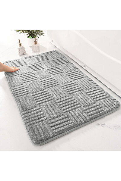 Choice 50x80cm Light Gray Thickened absorbent striped floor mat solid color b...
