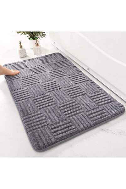 Choice 40x60cm Dark Gray Thickened absorbent striped floor mat solid color ba...