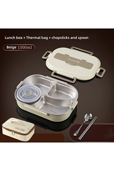 Choice 1500ml Beige 304 Stainless Steel Compartment Insulated Lunch Box Offic...