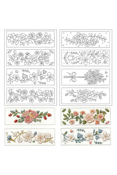 Choice3 2 Sheets - A Floral Pre-Printed Embroidery Patterns, Dissolvable Wate...