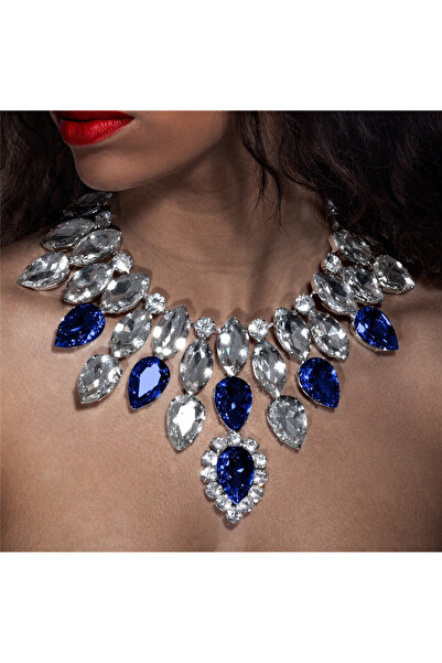 Choice Blue Dazzling Glass Strass Pendant Necklace for Women Big Jewelry Rhin...