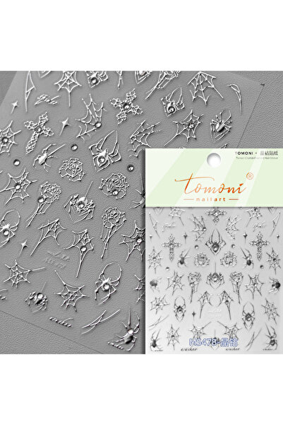 NAILFYOU MS478 1 piece 5D Spider Web Nail Sticker Cross Silver White Black Gl...