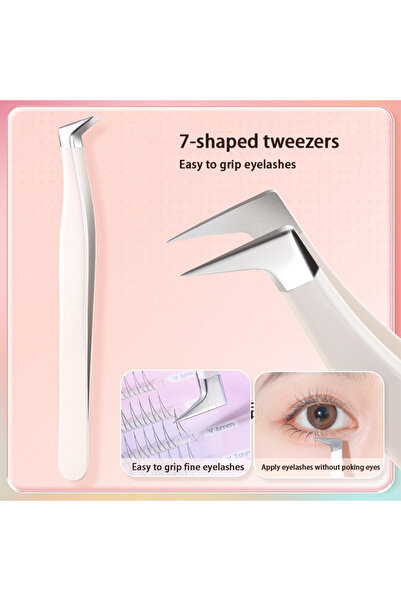 Choice4 7-shaped Multifunctional Tweezers Stainless Steel Eyelash Tweezers Gr...