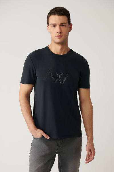 Avva Erkek Antrasit Bisiklet Yaka Baskılı Soft Touch Regular Fit T-Shirt A41Y...