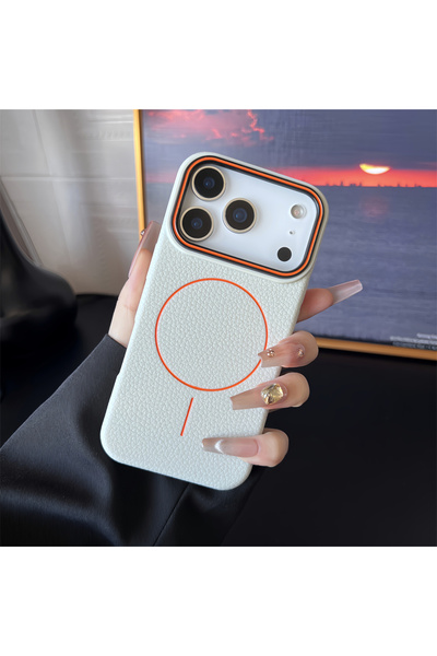 Choice iPhone17 White Frosted Hit Color Lichee Pattern Magnetic Phone Case Fo...