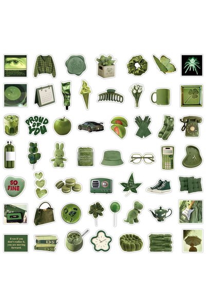Choice 50PCS 50Pcs Ins Style Korean Olive Green Artistic Waterproof Stickers ...