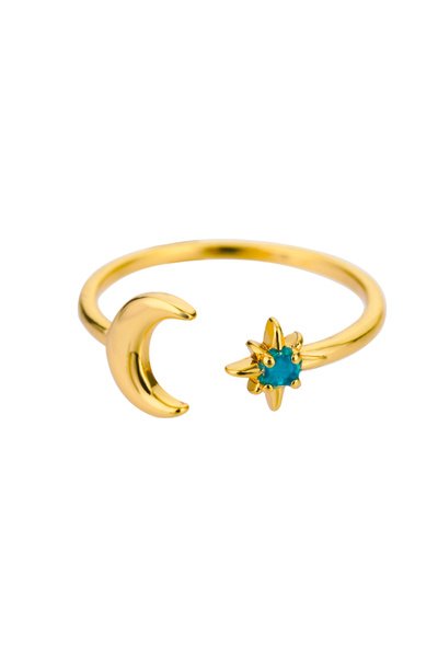 Choice resizable Gold Color Zircon Moon Rings For Women Stainless Steel Glowi...