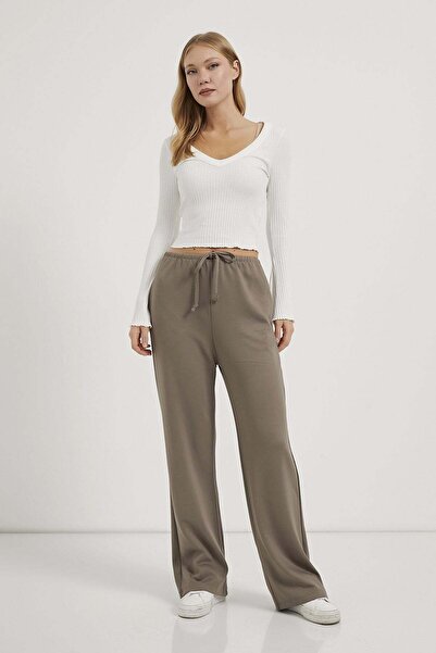 Arma Life Women's Elastic Wide Leg Brown Modal Sweatpants