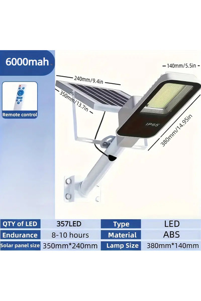 Choice 6000mAh 357LED Powerful Outdoor Solar Street Light 6500K IP65 Waterpro...