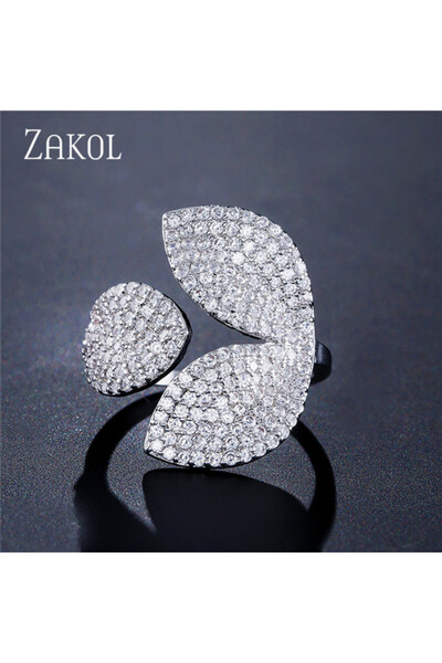 Choice resizable White Color ZAKOL Luxury Sparkling Leaf Flower Micro-paved Z...