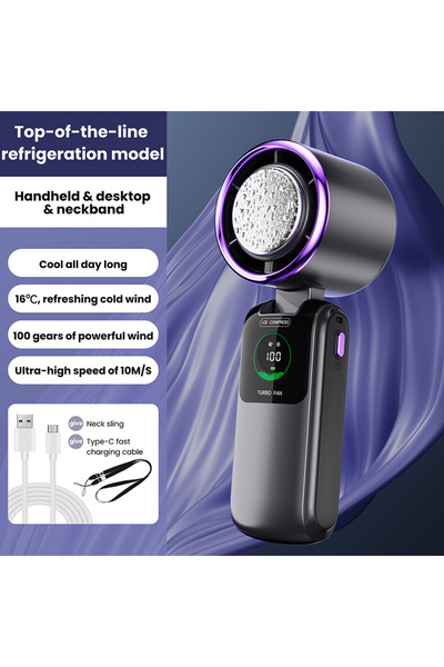 Choice Black 2025 New Ice Pack High-Speed Handheld Eletric Fan 100 Speed Adju...