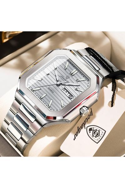 Choice5 672 Silver White Business Male Watch Waterproof Luminous Date Week Cl...