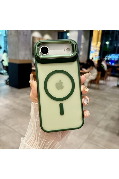 Choice19 iPhone Air Dark Green Metal Lens Stand Magnetic Phone Case For Magsa...
