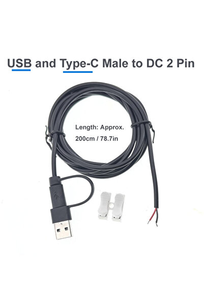 Choice 1pcs A C Male 200cm DC 2 Pin Power Cable USB and Type C Male Female to...